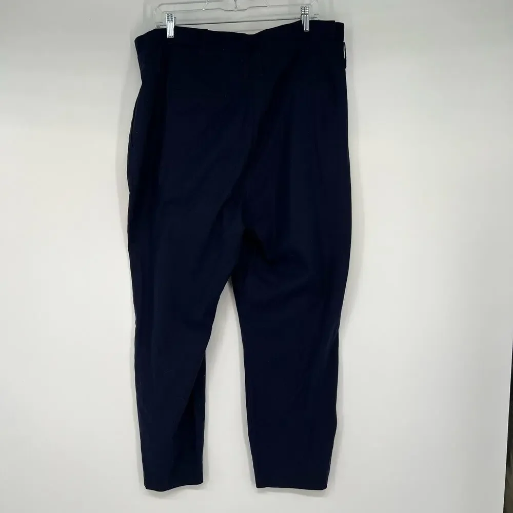 Boden St. Ives Hi-Rise Paperbag Pants Women's Sz 12L Navy Blue Ankle Linen Blend - Picture 3 of 9